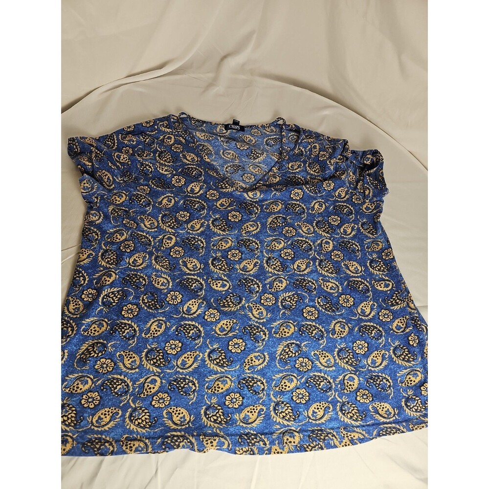 Chaps Women's 3X Blue Paisley Print Short Sleeve Blouse Plus Size Casual Top